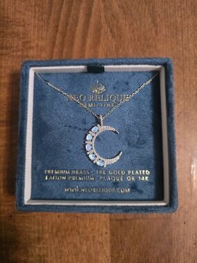Neo Reliqûe 14K Gold Plated Crescent Moon Necklace with Opal Accents